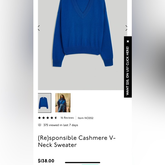 New Madewell (Re)sponsible Cashmere V-Neck Sweater - Picture 2 of 7